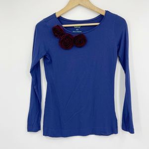 LOGO Lori Goldstein Long Sleeve Tee Flower Detail Blue XS